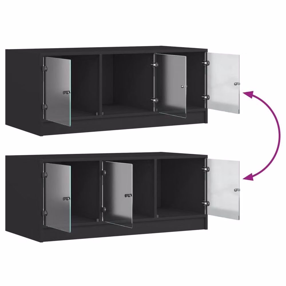 Berkfield Home Modern Black Coffee Table with Glass Doors, W: 102 cm, D: 50 cm, H: 42 cm – 4