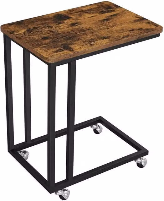 KORVIXA Industrial Brown Side Table, Sofa and Laptop Table with Castors – 1