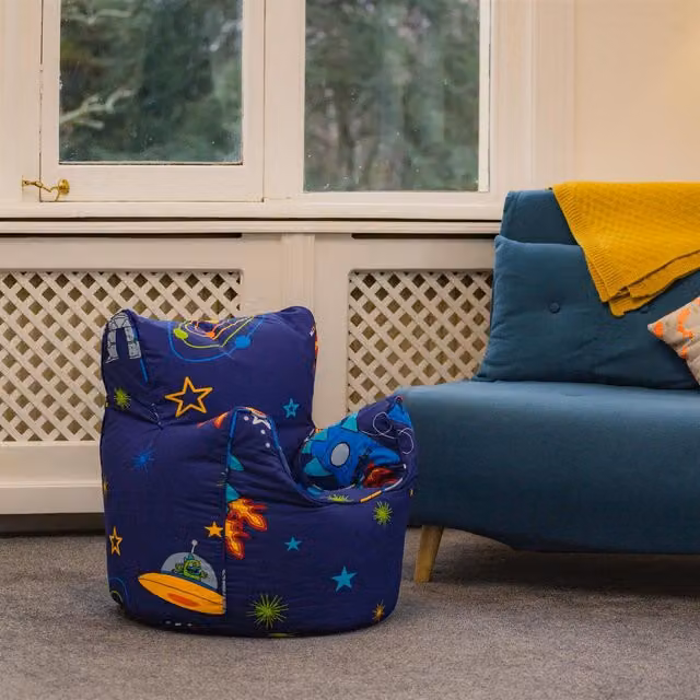 Ready Steady Bed Space Boy Kids Bean Bag Armchair in Blue with Armrests