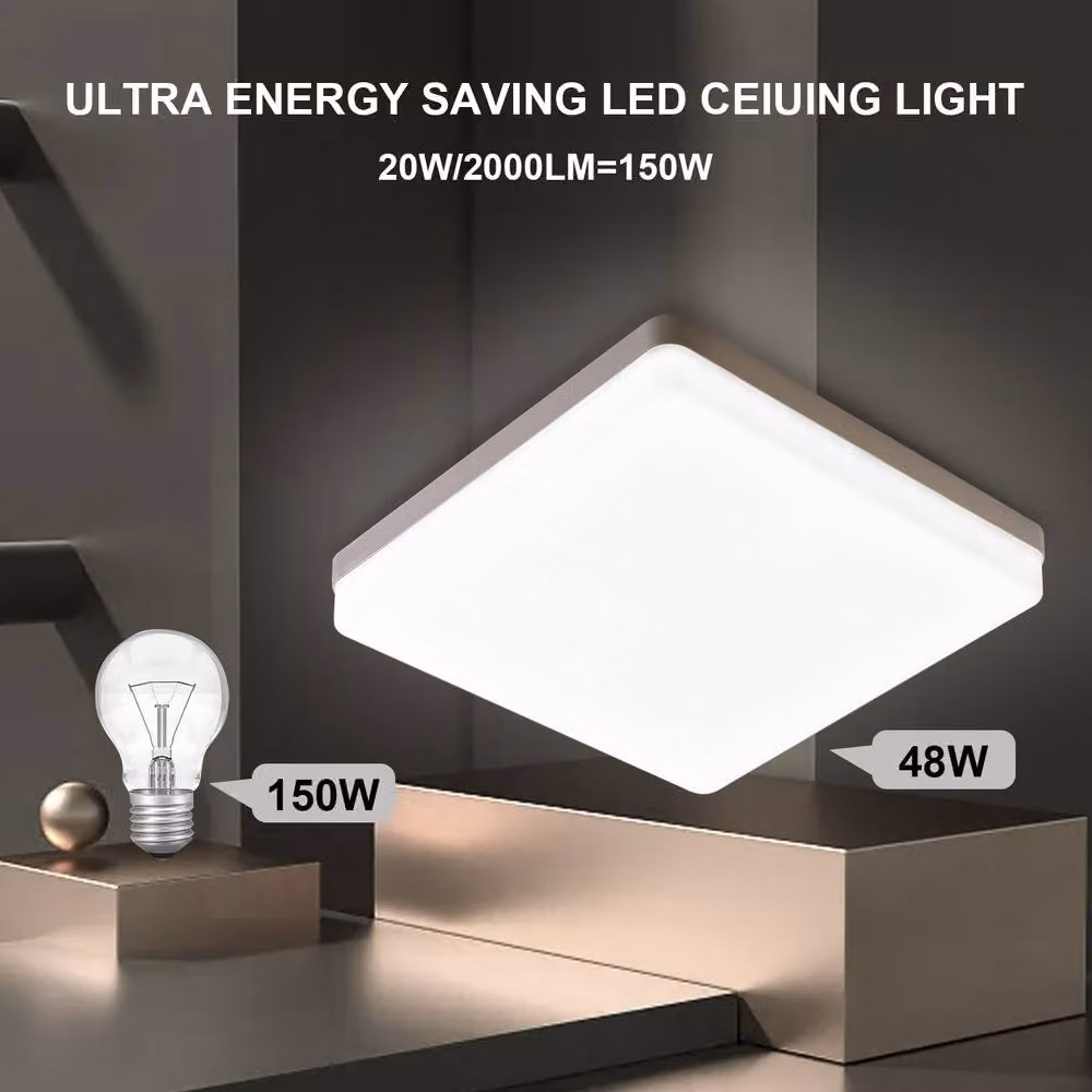 Pheashine Square LED Ceiling Light, 48W Neutral White, White, Diameter: 30 cm – 2