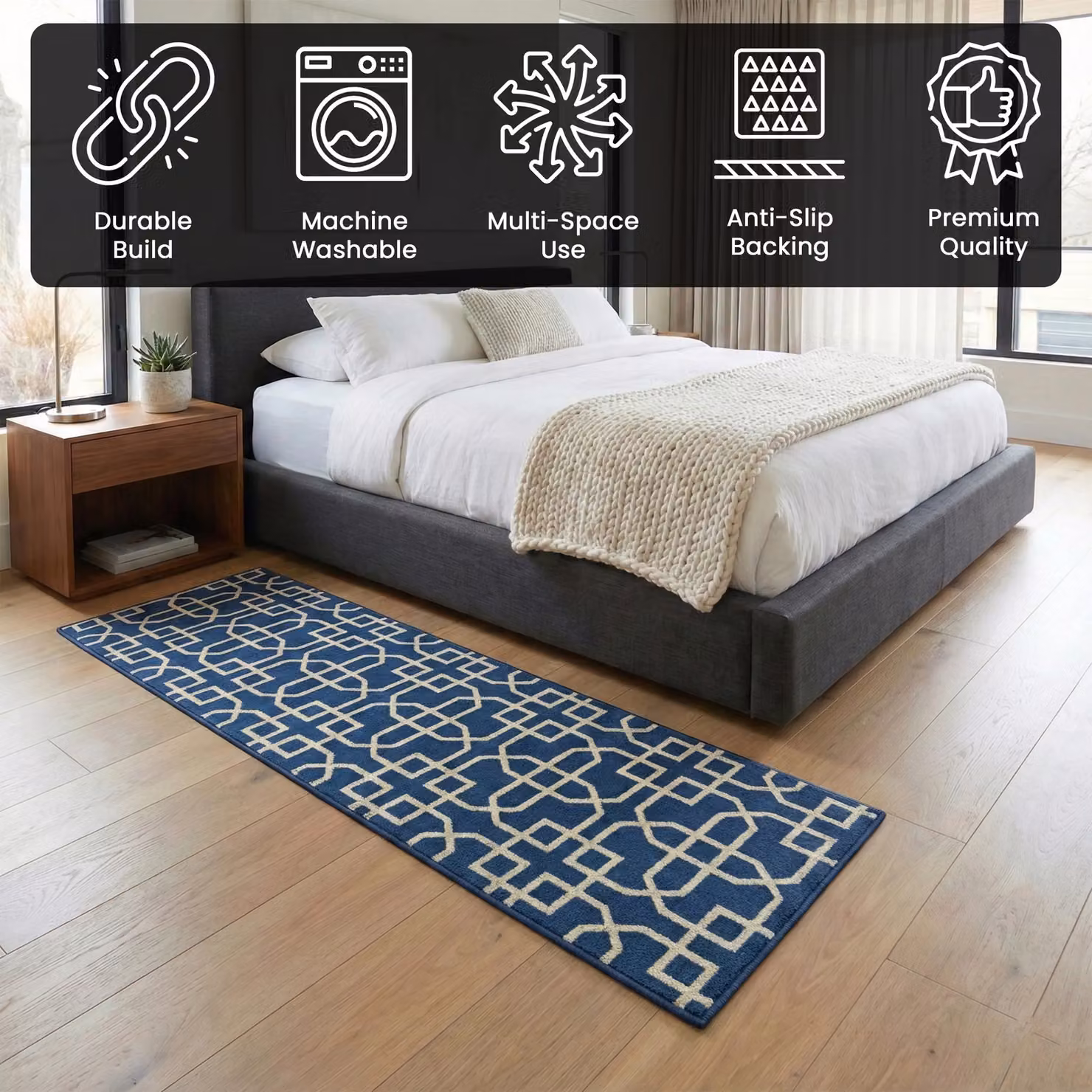 Smart Living Siam Heavy Duty Non Slip Machine Washable Hallway and Kitchen Door Mat, Blue, W: 67 cm, L: 120 cm – 3
