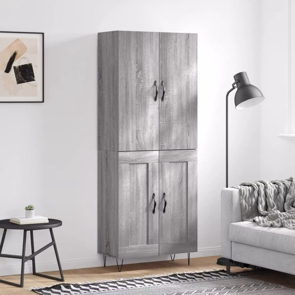 Berkfield Home Grey Sonoma Highboard with Hinged Doors and Internal Shelves, W/D/H: 69.5 x 34 x 180 cm – 2