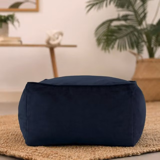 icon Amara Velvet Footstool in Midnight Blue