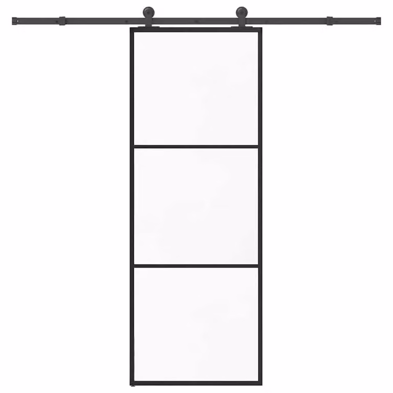 Berkfield Home Sliding Door with Hardware Set, Black Aluminium and Transparent ESG Glass, W: 76 cm, H: 205 cm