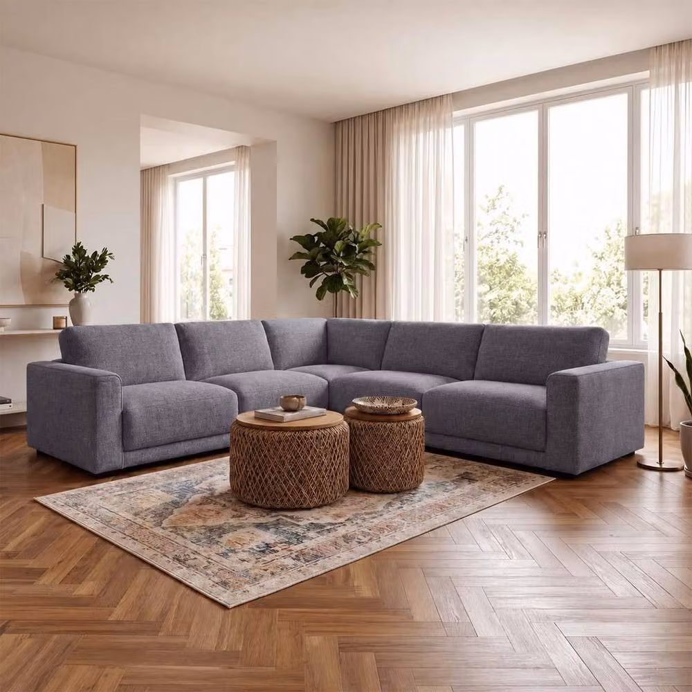 Furnishings For Less UK Melrose Grey 5 Seater L-Shaped Corner Sofa with Woven Fabric and Scatter Cushions – 2