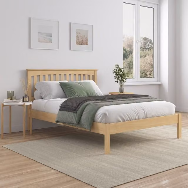 SlumberWorx Dunkeld Solid Oak Wooden Bed Frame in Brown and Yellow, 180 x 200 cm
