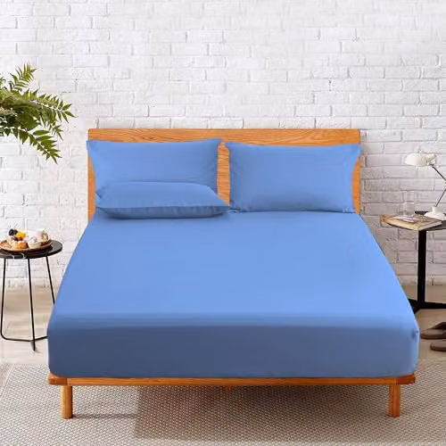 Snug City Super King Polycotton Plain Dyed Extra Deep Fitted Sheet in Light Blue, W/D/H: 180 x 200 x 25 cm – 2