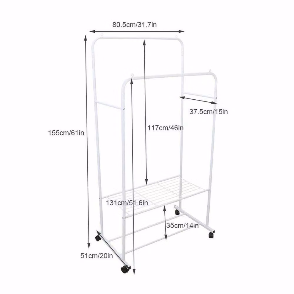 PAWNORA Large Rolling Clothes Rail in White Metal with Continuous Linear Rail – 2