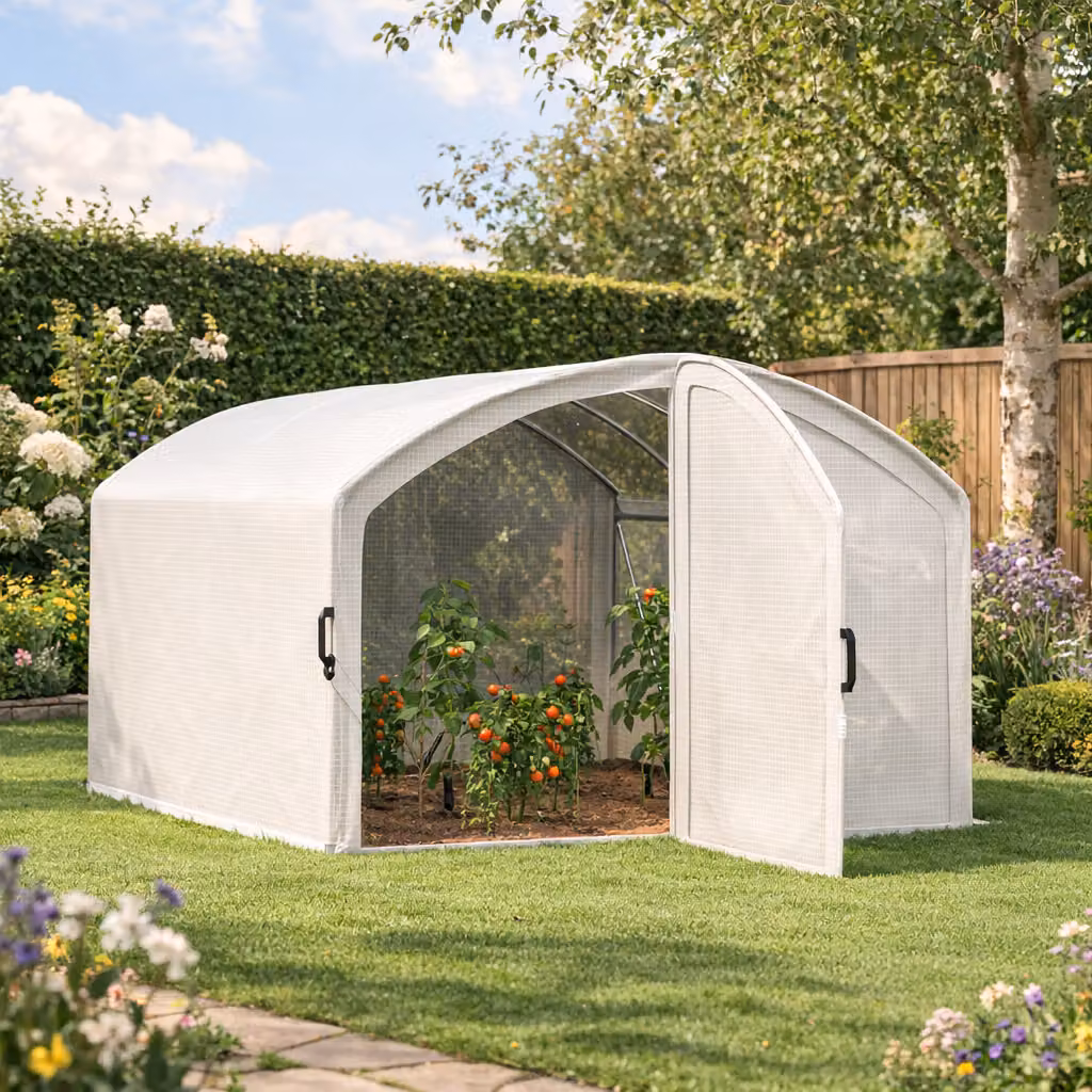 Outsunny White Polytunnel Greenhouse Walk-in Grow House with UV-resistant PE Cover and Galvanised Steel Frame, W/D/H: 4 x 3 x 2 m – 2