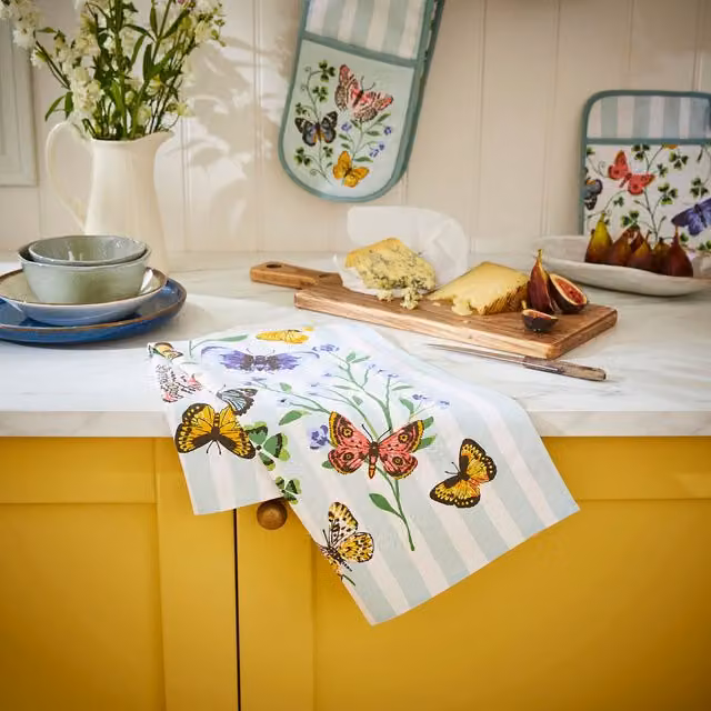 Ulster Weavers Butterfly Grove Floral Cotton Tea Towel in Blue, Green and Multicolour