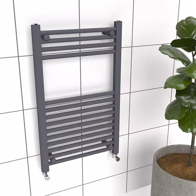 Lux Heat Anthracite Grey Steel Towel Radiator, H 80.0 cm x W 50.0 cm x D 11.0 cm