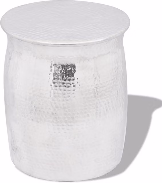 Berkfield Home Hammered Aluminium Cylindrical Stool and Side Table in Silver, H 42.0 cm x W 36.0 cm