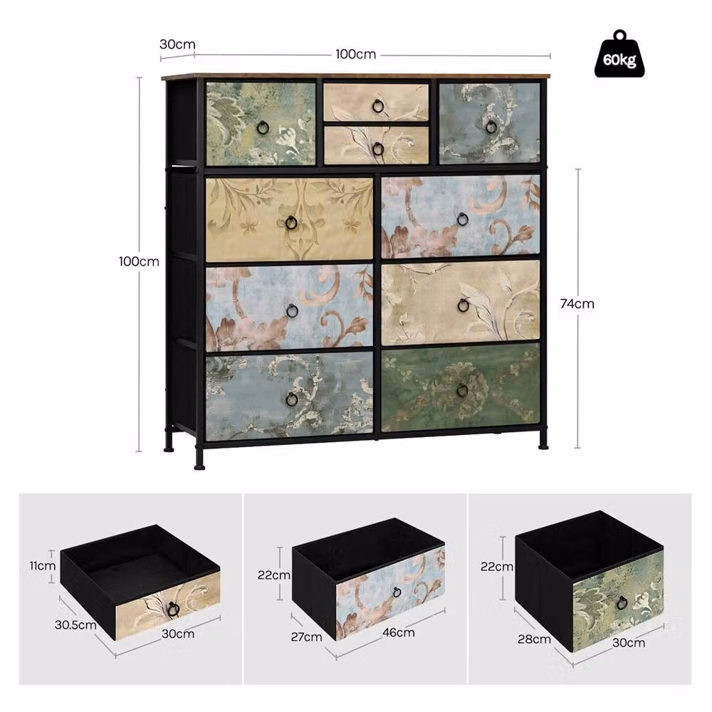 SPETLEK Retro Floral 10 Drawer Chest of Drawers for Bedroom Storage in Multicolour – 2