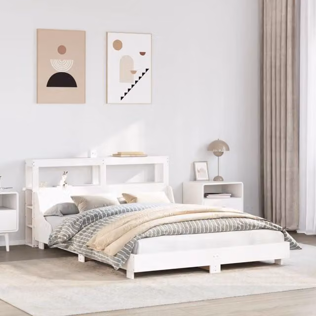 Berkfield Home Small Double Bed Frame in White Solid Pine Wood with Side Compartments, W/D/H: 120 x 200 cm