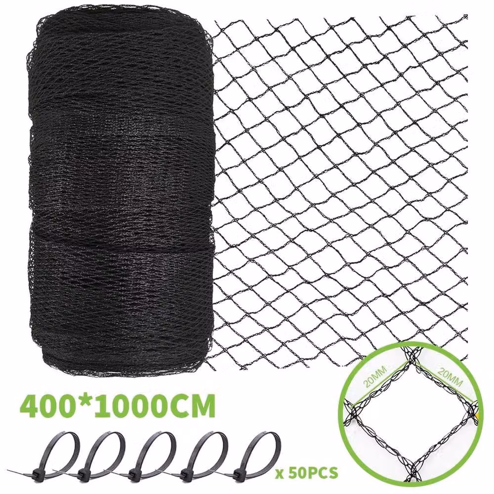 KORVIXA Black Anti Bird Netting with 50 Cable Ties, W: 10 m, H: 4 m – 2