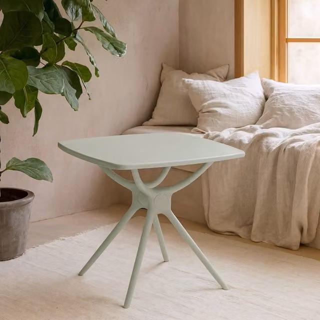 Wyld Haus Chalencon Square Outdoor Plastic Table in Sage Green, W/D/H: 80 x 80 x 73 cm