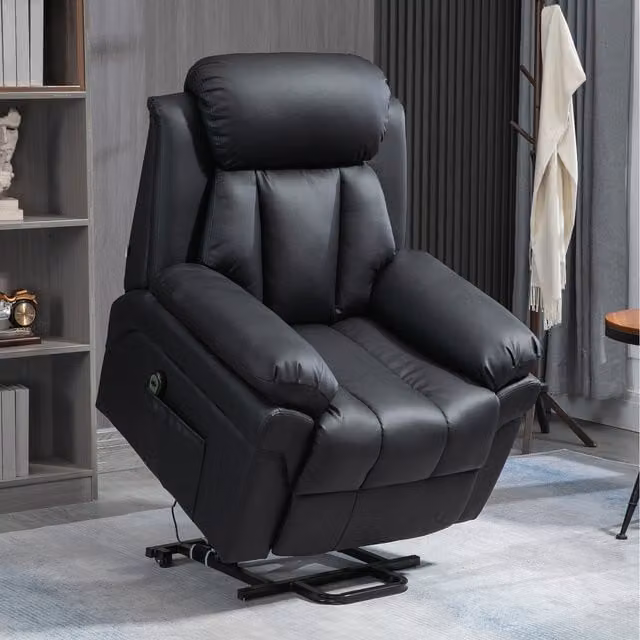 HOMCOM Black PU Leather Electric Recliner Chair with Overstuffed Design for Seniors
