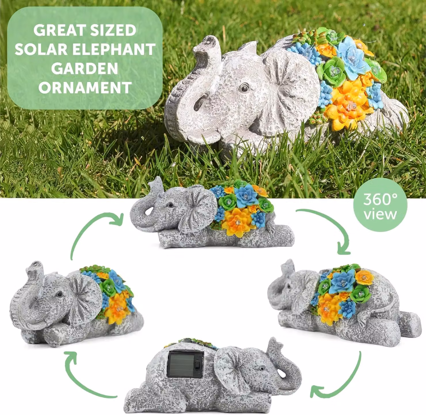 ILFD Group Ltd Solar Elephant Garden Ornament in Grey, 2 Pack – 4