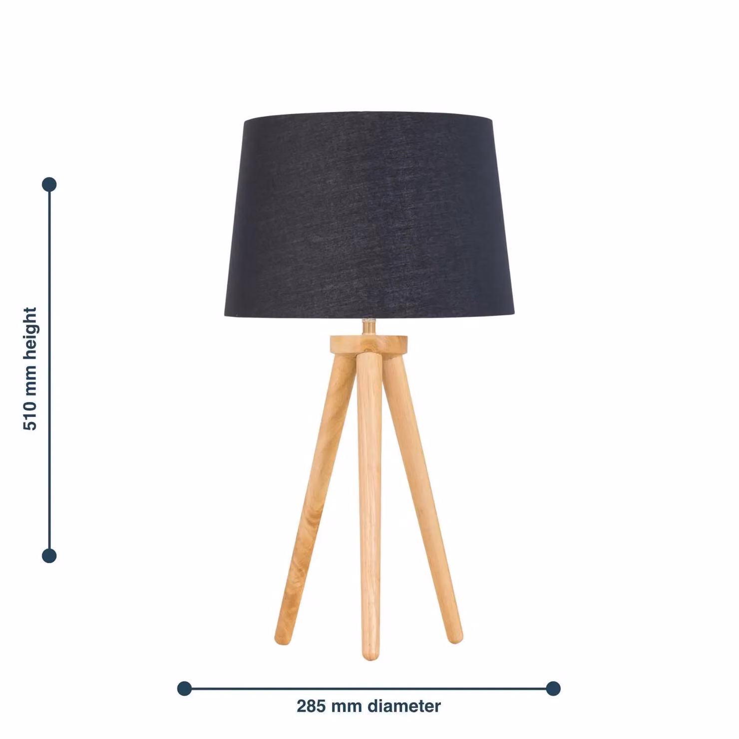 First Choice Lighting Voyage Table Lamp in Light Oak with Black and Gold Fabric Shade, H 51.0 cm x W 28.5 cm x D 28.5 cm – 3