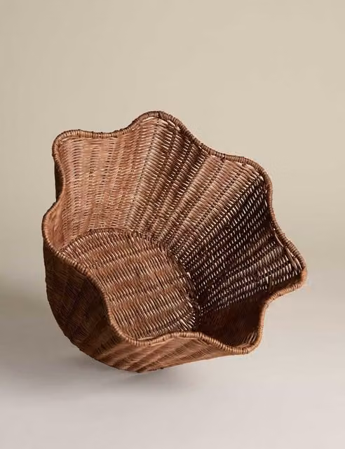 M&S Scallop Open Weave Rattan Bowl in Brown