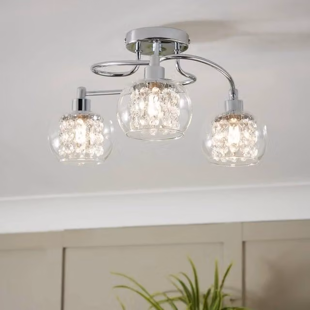 Goeco Modern 3-Light Chrome Flush Mount Ceiling Light with Transparent Crystal Glass Shades in Silver – 1