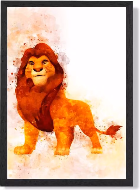 ARTZE Simba Watercolour Lion King Framed Print, Orange and Black, A2