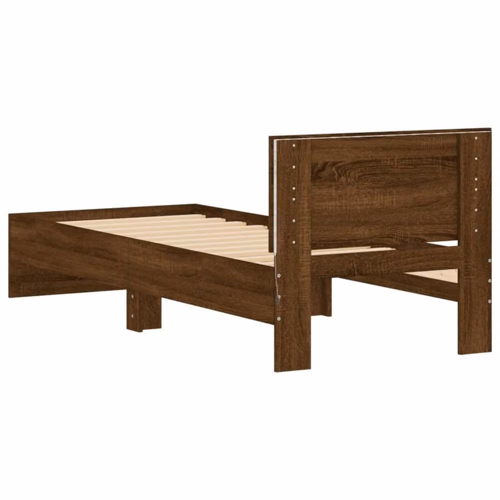 Berkfield Home Small Single Bed Frame in Brown Oak with LED Under-Bed Lighting and USB Charging Port, W: 75 cm x L: 190 cm – 5