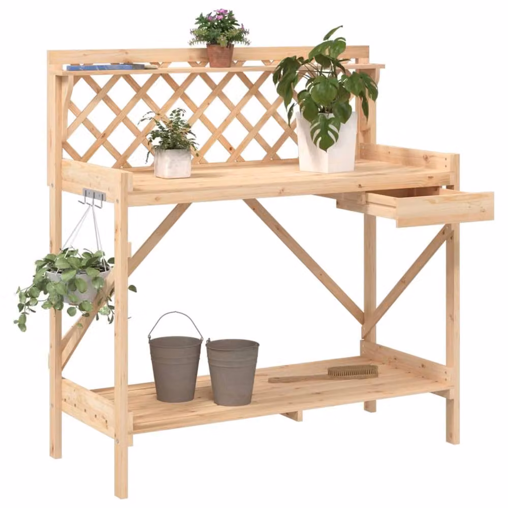 Berkfield Home Potting Bench with Trellis in Light Brown Solid Wood, W/D/H: 117 x 50 x 50 cm – 2