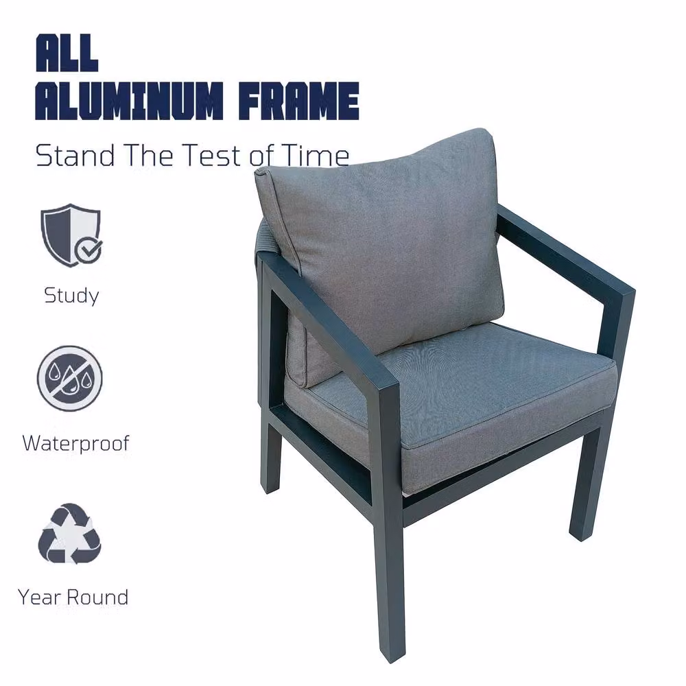 FURNITURE ONE 9-Piece Aluminum Patio Dining Set with Extending Table in Matt Dark Grey – 5