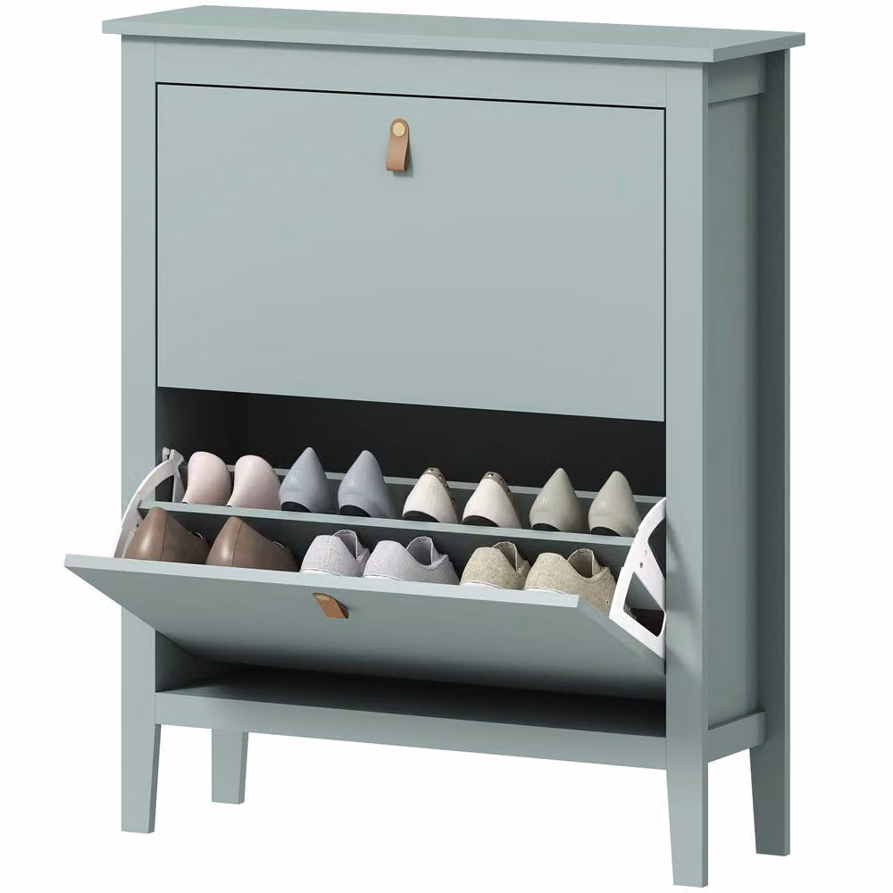 STILVORA Modern Green Wall-Mounted Shoe Cabinet with 2 Tilting Compartments and Internal Shelves – 2