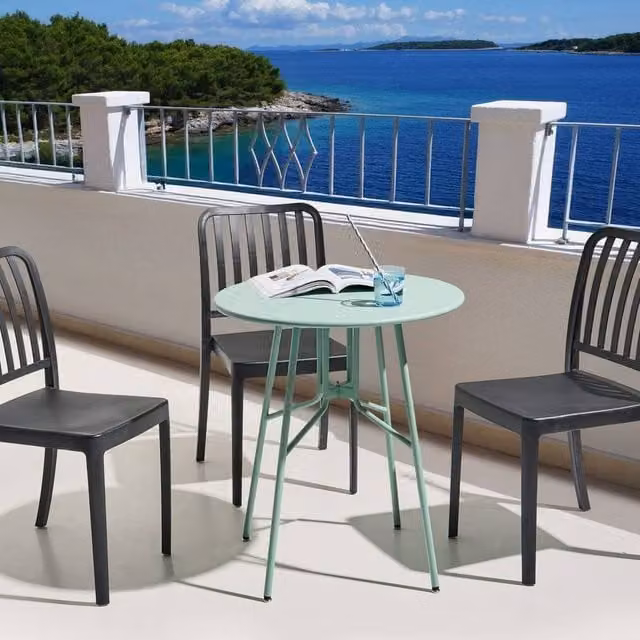 Wyld and Coco Round Metal Garden Table in Light Green, Diameter: 64 cm – 1