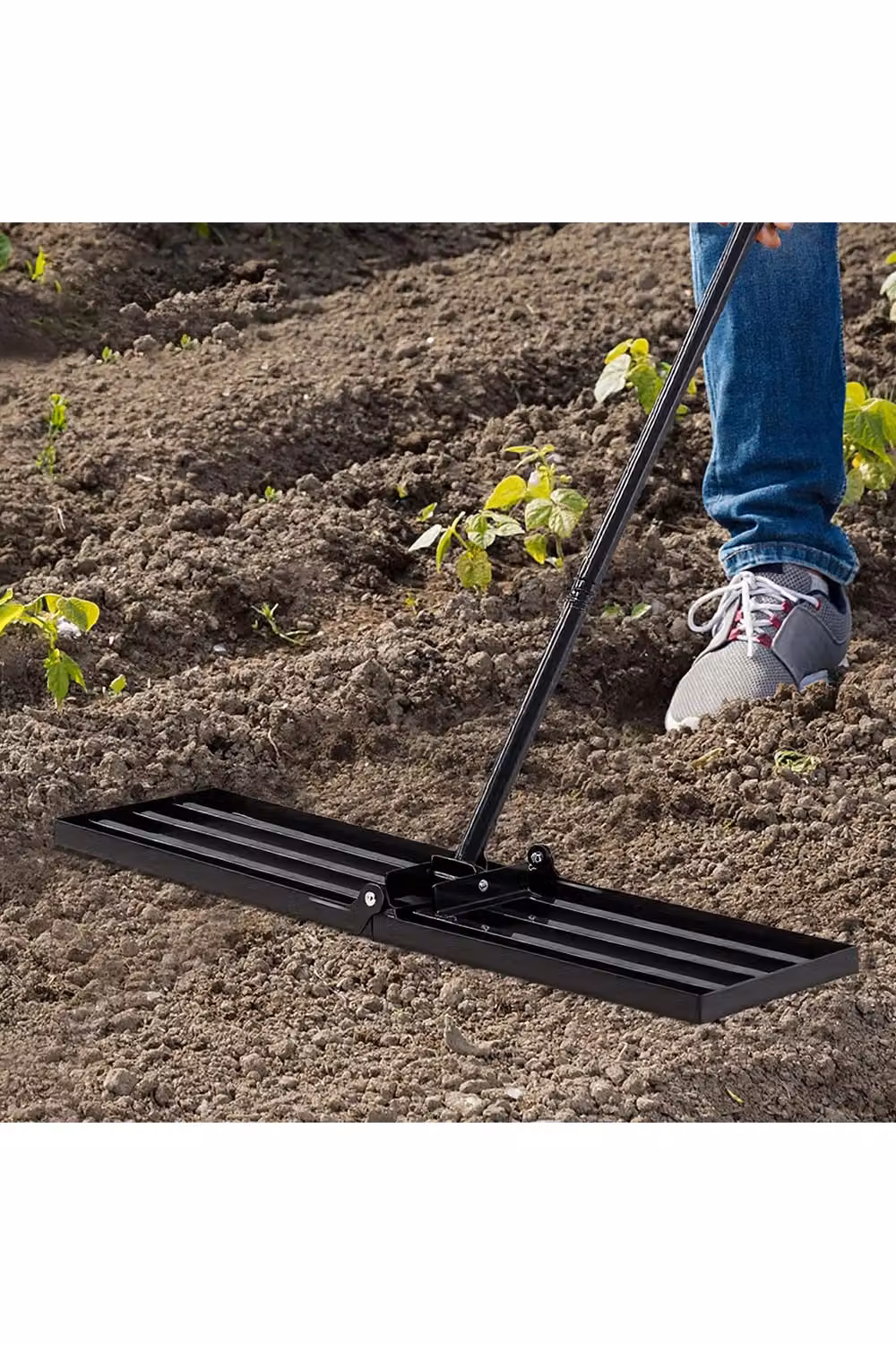 Living and Home Garden Lawn Levelling Rake with Foldable Metal Head and Detachable Handle in Black – 2