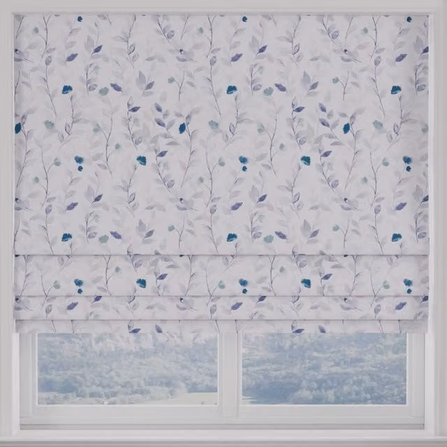 Terrys Serene Leaf Bloom Made to Measure Blackout Roman Blind in Blue Floral Sky