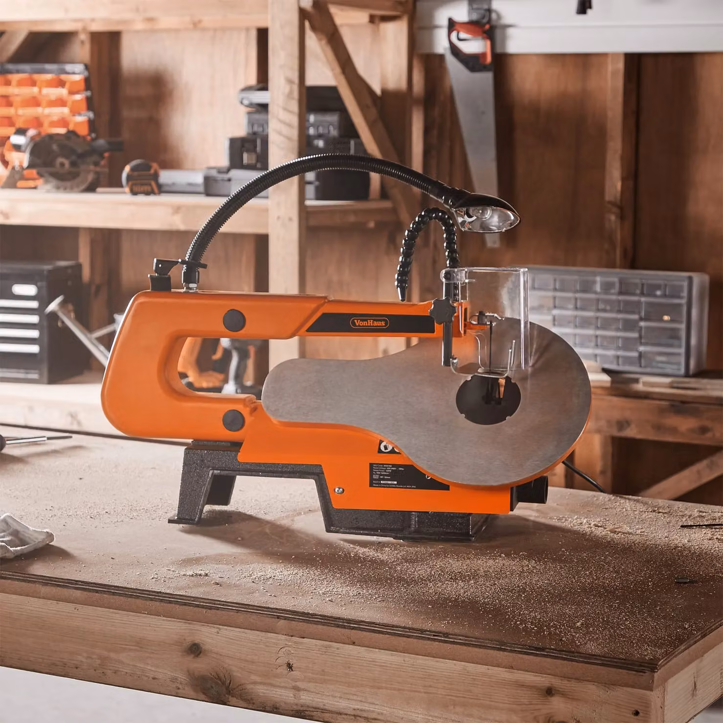 VonHaus Variable Speed Benchtop Scroll Saw in Orange and Multicolour – 4