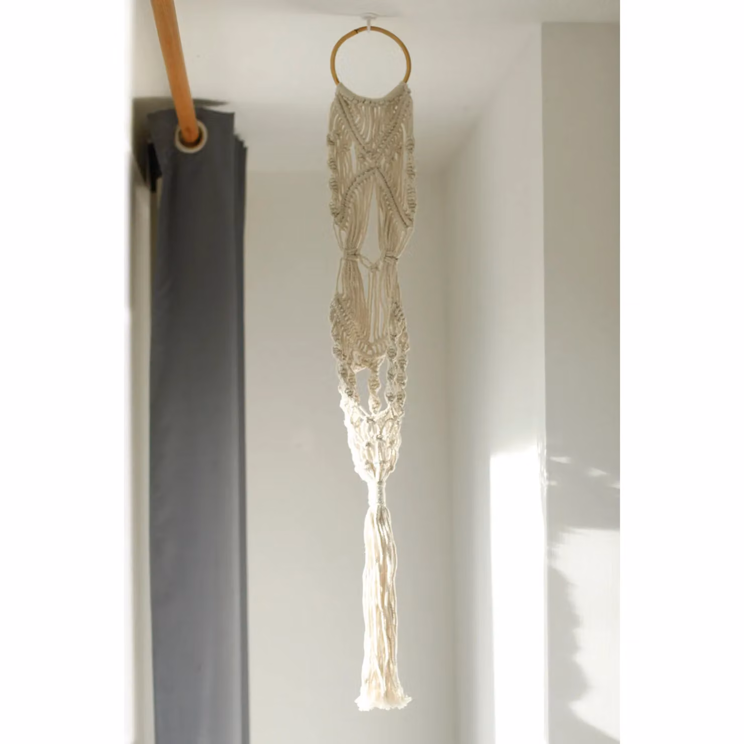 KDMD Ancient Wisdom Boho Macrame Plant Hanger with Rattan Hoop in White or Beige – 2