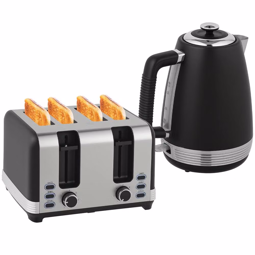 STILVORA Black Stainless Steel Kettle and 4-Slice Toaster Set – 4