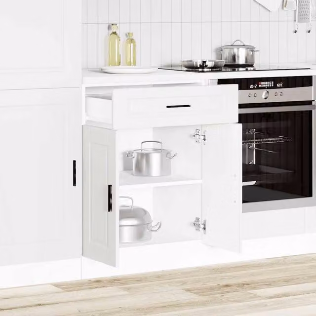 Berkfield Home Porto White Kitchen Base Cabinet in Matt Engineered Wood, H: 81.5 cm, W: 60.0 cm, D: 46.0 cm – 1