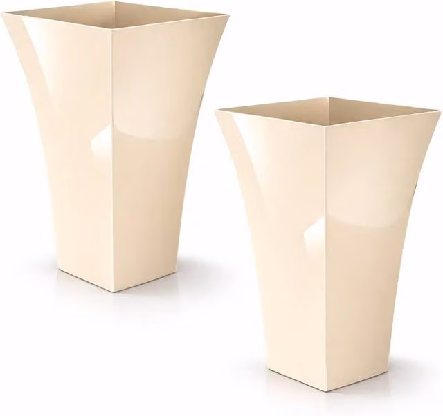 Simpa Milano Tall Square Plastic Plant Pots, Set of 2, Beige, W/D/H: 30 x 30 x 45 cm – 1