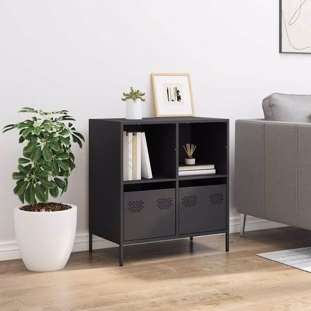 Berkfield Home Black Matt Metal Sideboard W: 68 cm, D: 39 cm, H: 73.5 cm