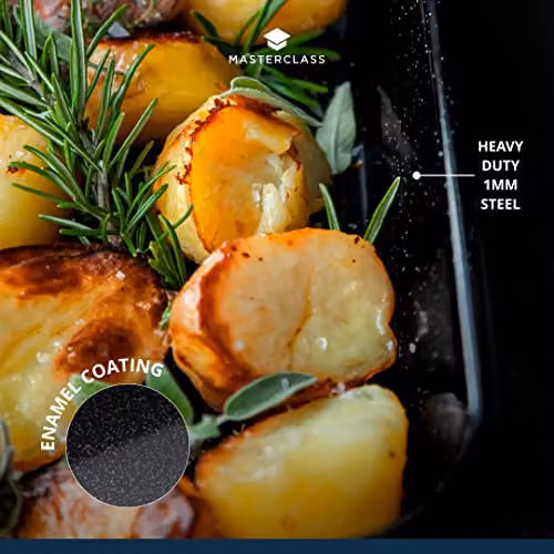 MasterClass Vitreous Enamel Rectangular Roasting Tin, Black, W: 34 cm, D: 26 cm, H: 7 cm – 5