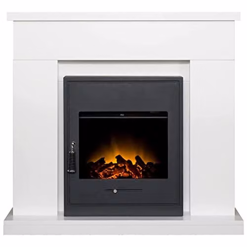 Adam Fires & Fireplaces Adam Lomond Fireplace in Pure White with Oslo Electric Inset Stove in Black