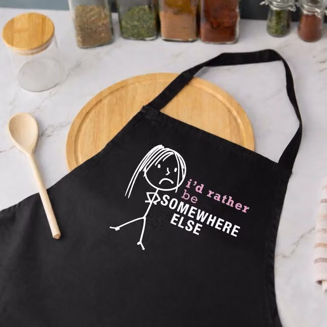 60 Second Makeover Women's I'd Rather Be Somewhere Else Apron in Black – 1
