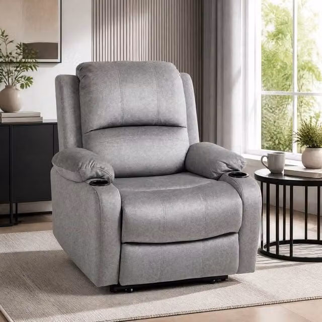 STILVORA Manual Recliner Armchair with Cup Holder in Grey