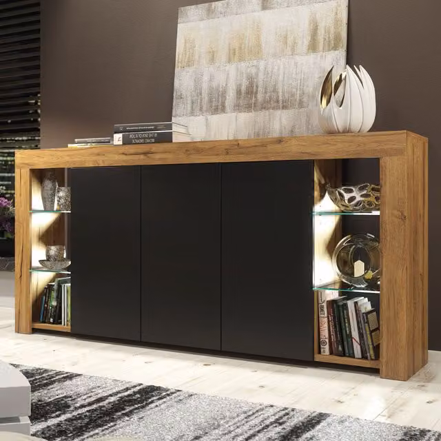 Mex Furniture LTD Modern Brown Sideboard with Matt Doors and Integrated LED Lighting, W: 164 cm, H: 83 cm, D: 35 cm – 1