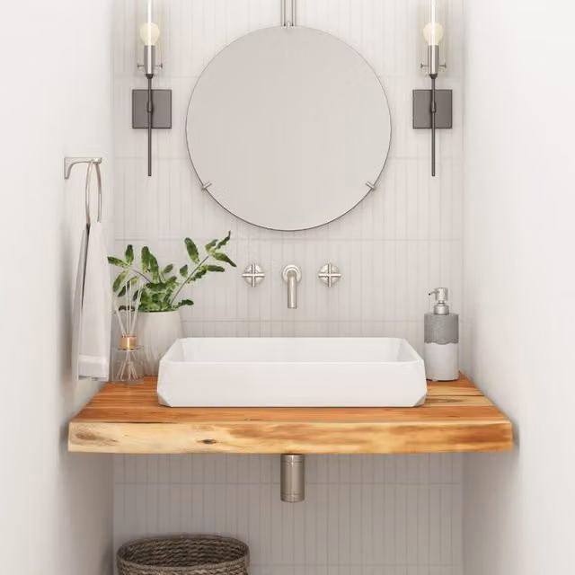 Berkfield Home Brown Acacia Solid Wood Square Bathroom Countertop W: 60 cm, D: 60 cm, H: 3.8 cm