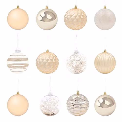 The Christmas Workshop Set of 12 Shatterproof Textured Gold Baubles with Hanging String