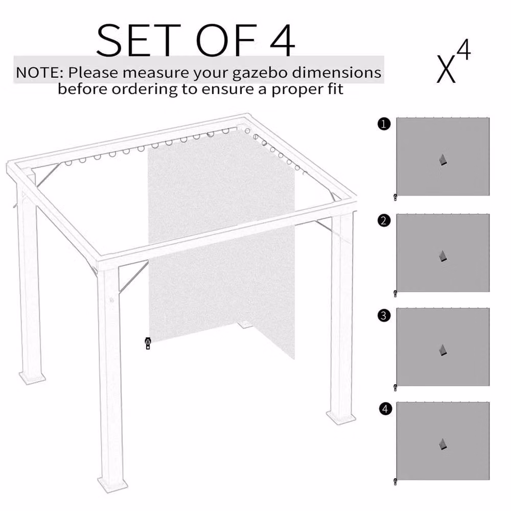 KORVIXA Universal Gazebo Replacement Sidewall Set in Grey Polyester – 2