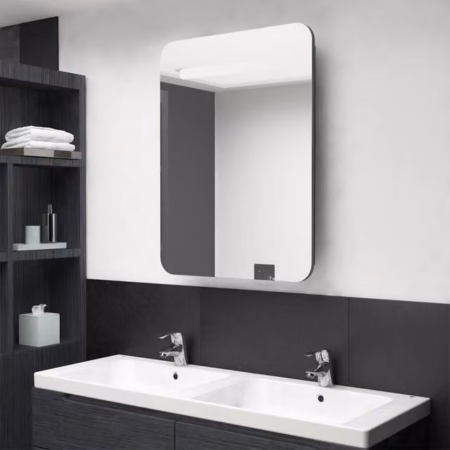 Berkfield Home LED Bathroom Mirror Cabinet in Grey, W/D/H: 60 x 11 x 80 cm – 1