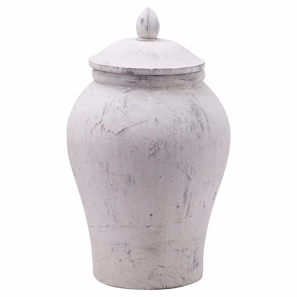 Hill Interiors Bloomingville Ceramic Ginger Jar in Stone, Beige and White, H 27 cm x W 27 cm x D 27 cm – 2