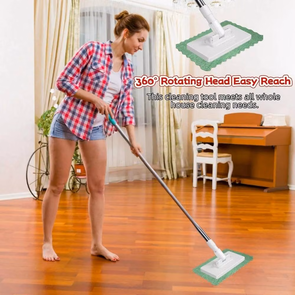 VOGREX Magic Snap Grip Dust Mop with 10 Reusable White Microfibre Cleaning Cloths – 3
